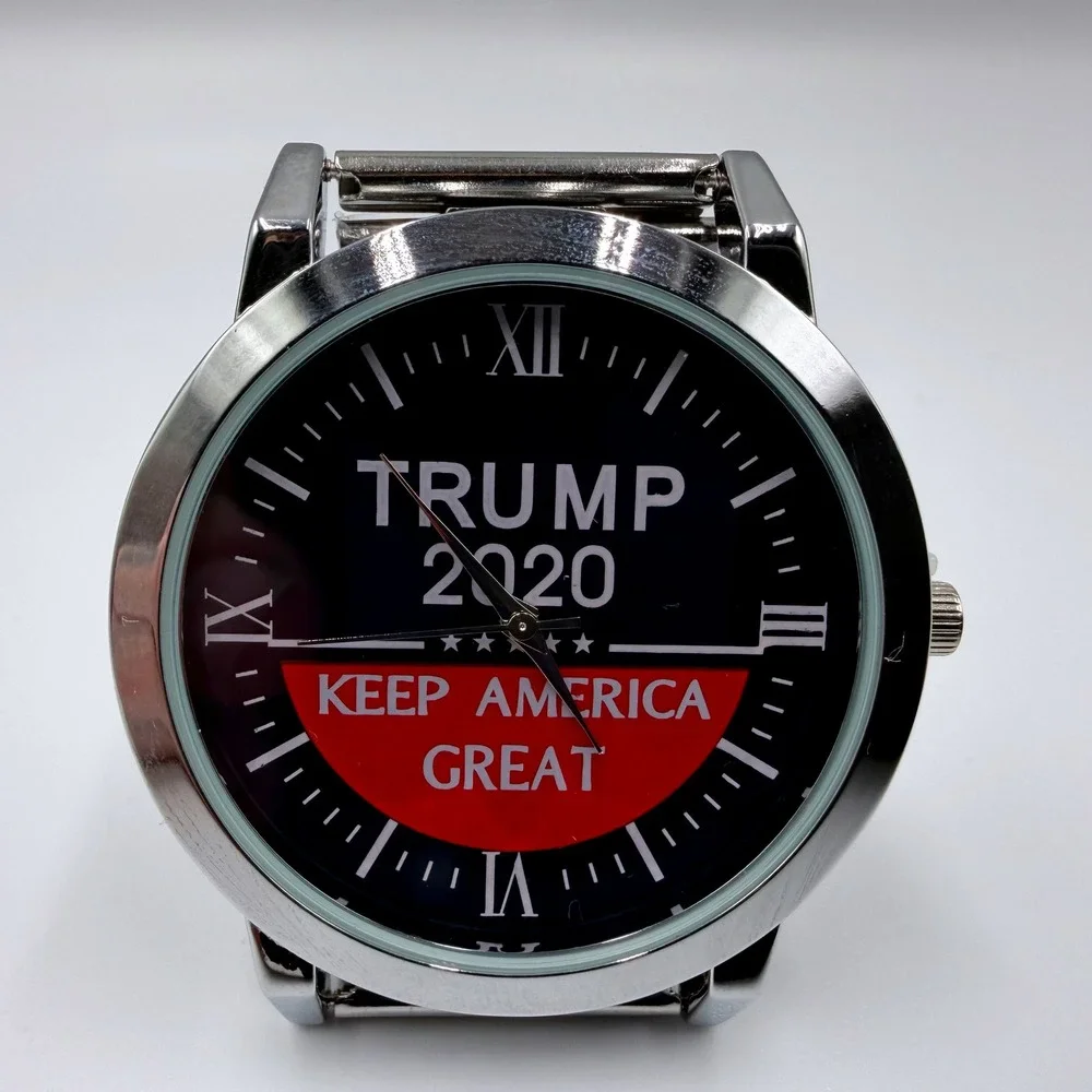 Trump 2020 Keep America Great Watch Silver Tone Metal Link Bracelet New
